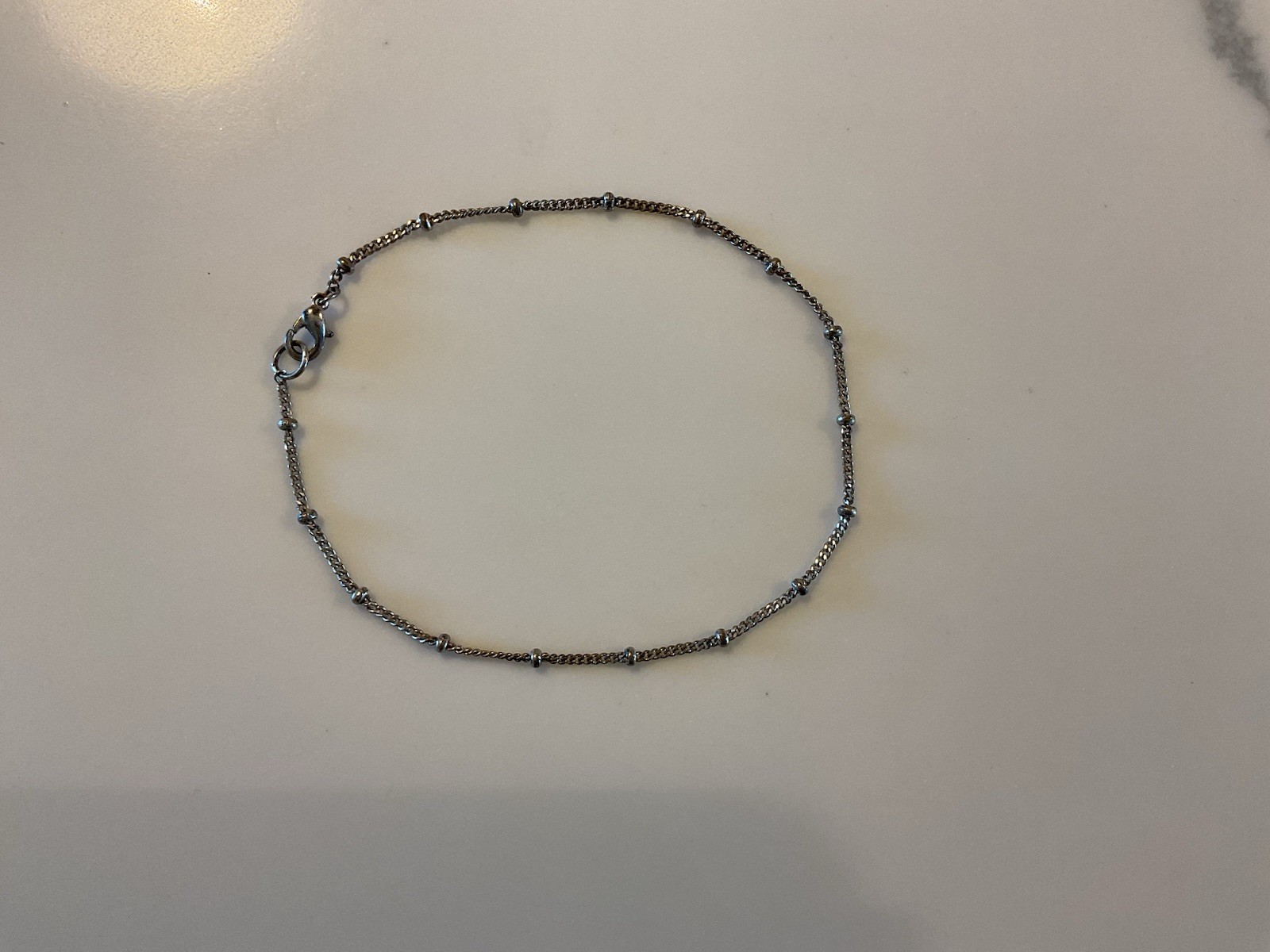 Silver Bracelet With Silver Beads, Fine Chain 8.5 Inches Length