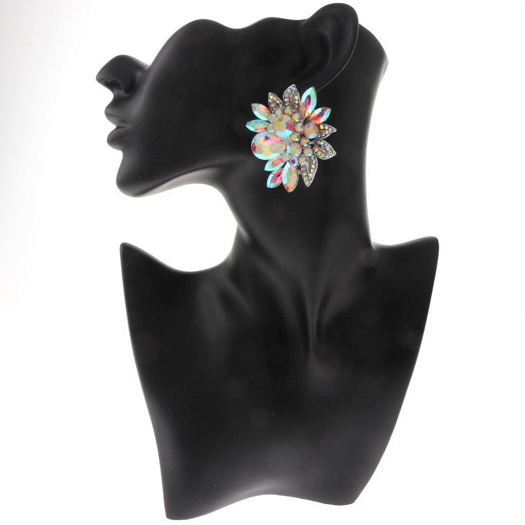 Silver Tone Alloy Metal Crystal Rhinestone Clip-On Earrings ER2665-SAB