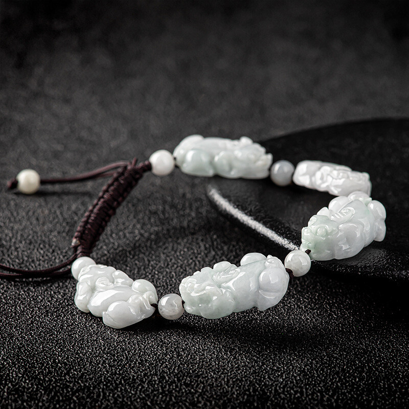 Real Grade A Natural White Jade Jadeite Women Men 5pcs Pixiu Beads Bracelet