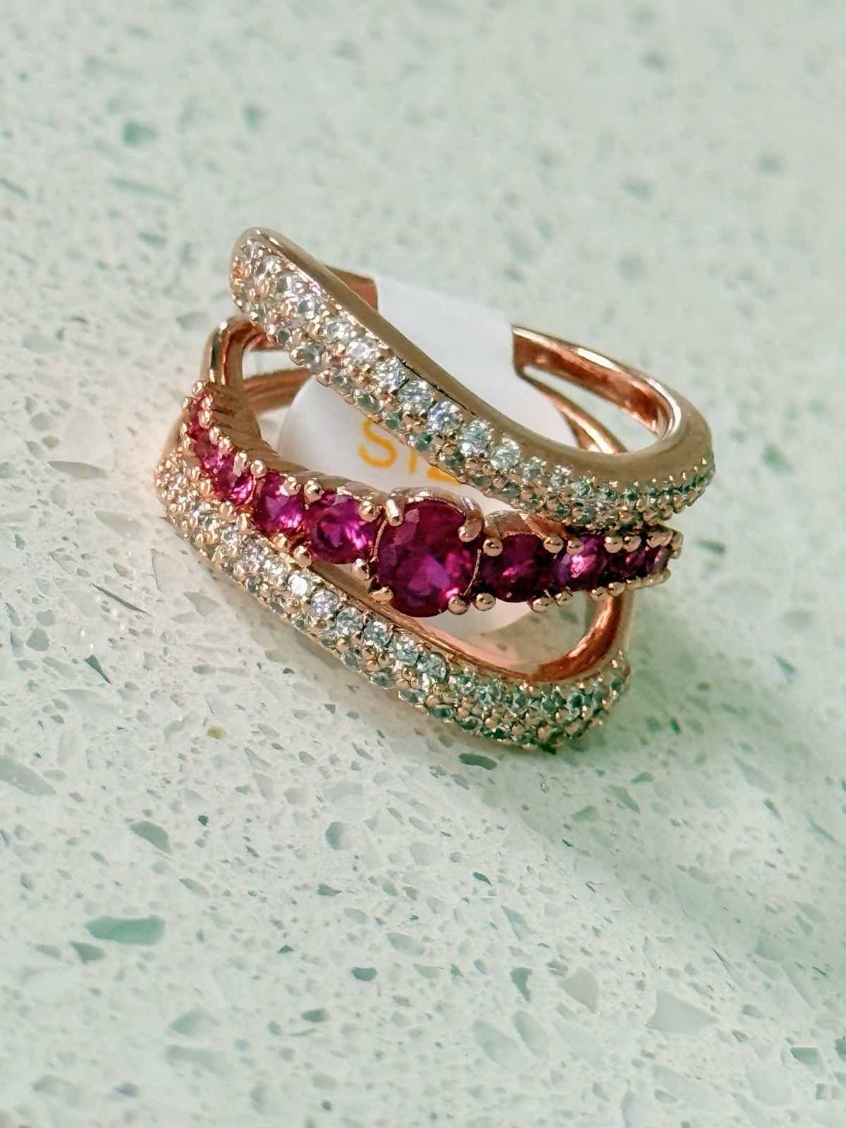 RG98 Rose Gold Plated Lab-Created Pink Ruby Pavé Stackable Wrap Ring 7