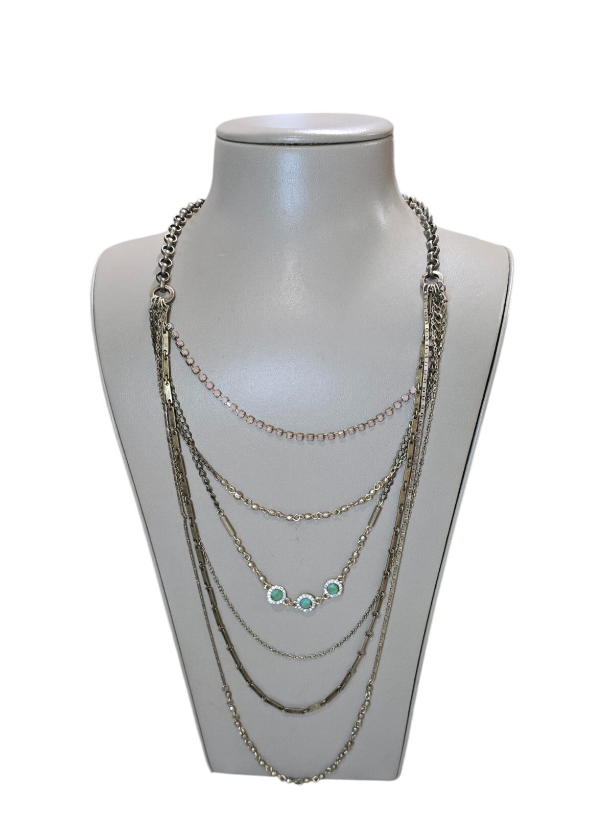 Lydell NYC Women’s Brass Tone Multi Layered Turquoise & Pink Necklace NWT
