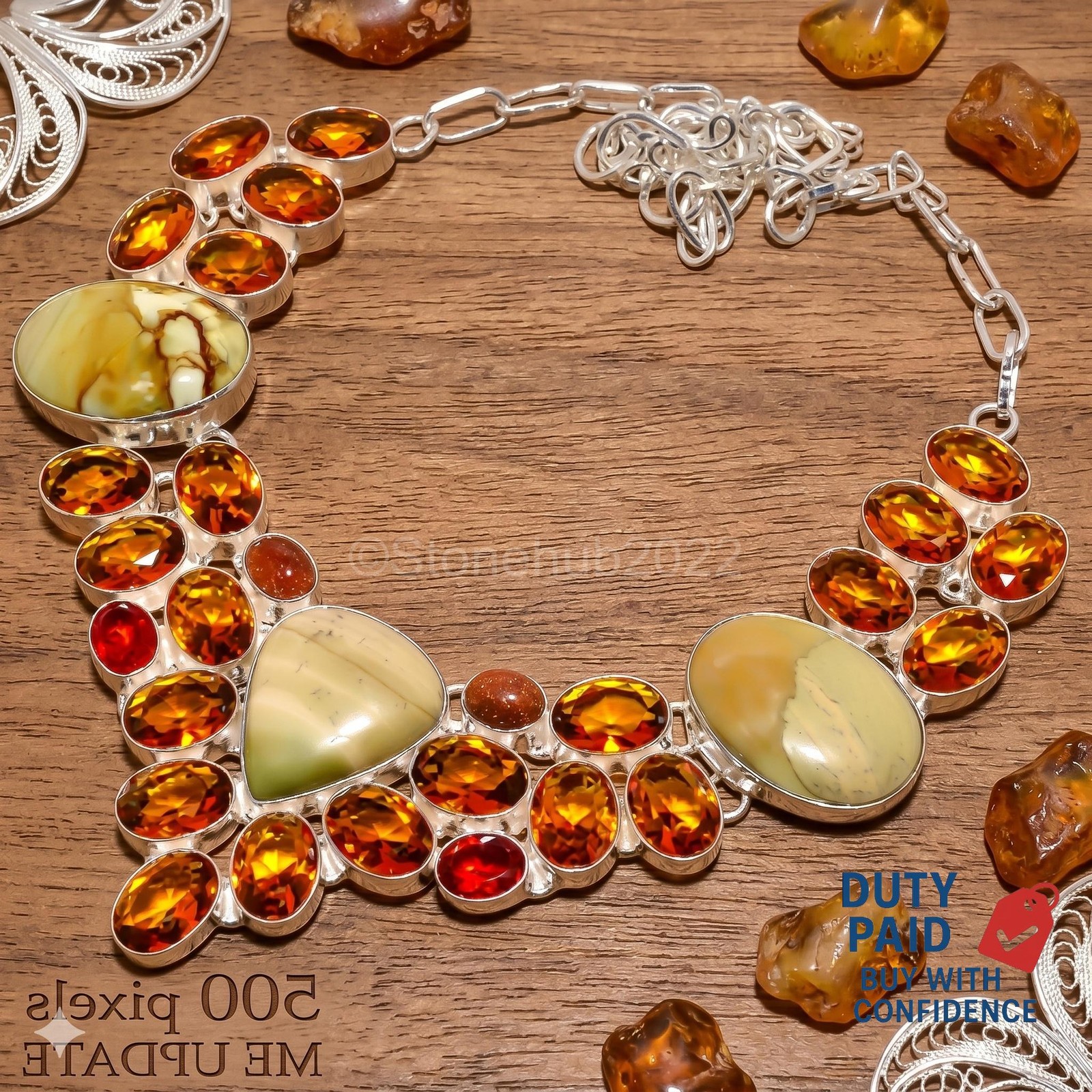 Natural Jasper Quartz Silver Finish Birthday Elegant Boho Vitange Wife Necklace