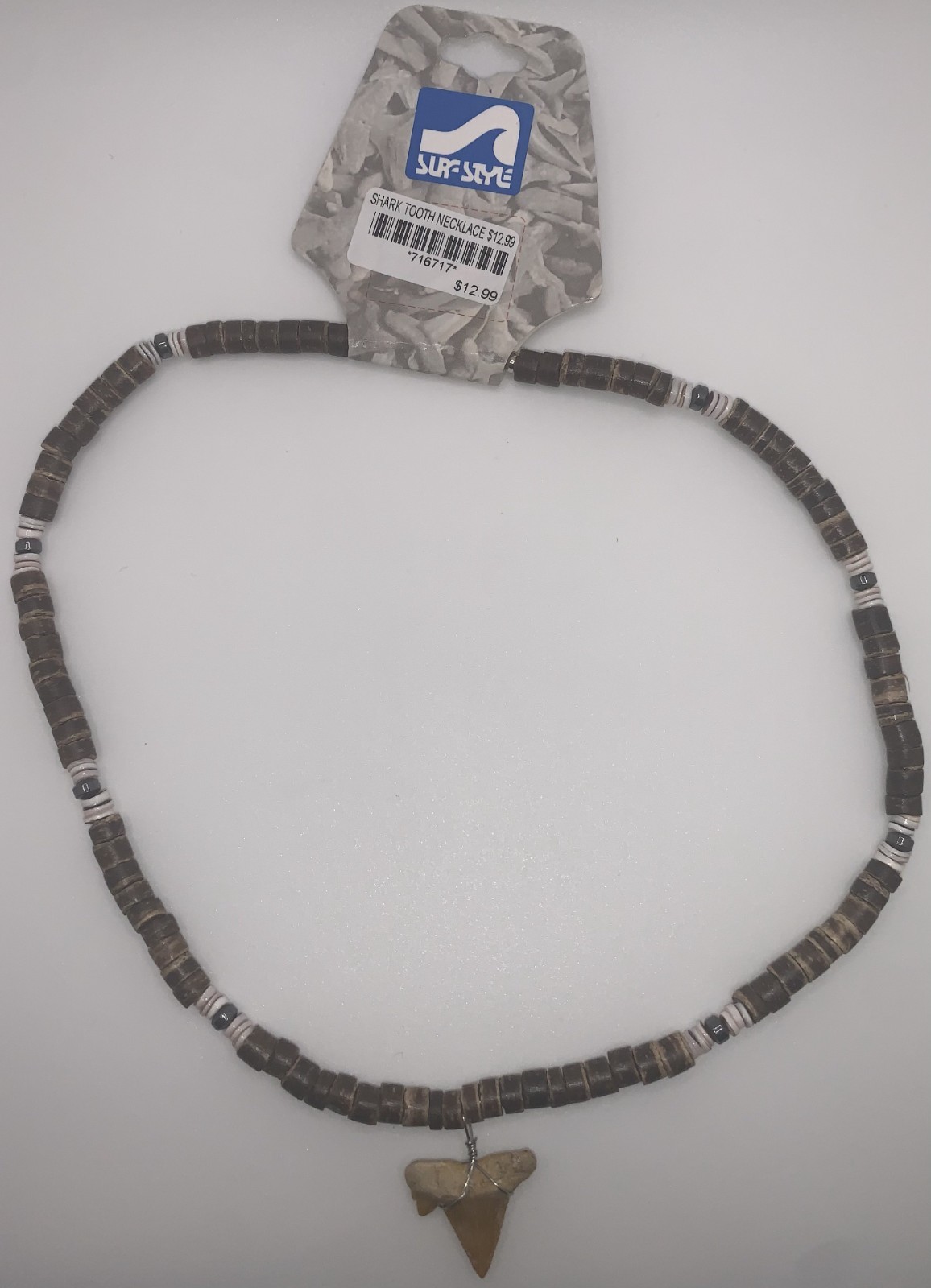 Surf Style Shark Tooth Necklace Brown Gray Black Tan Beads 18″ 716717 BOGO!