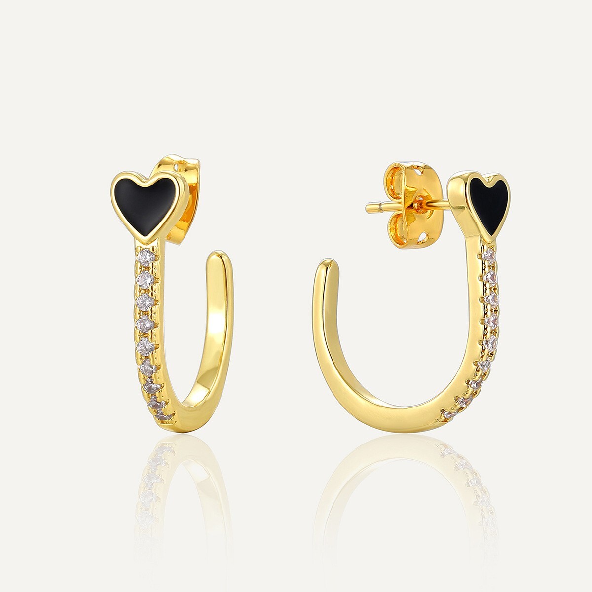 18K Gold Plated Illusion stud earrings, CZ pave open hoop earrings JWCY112