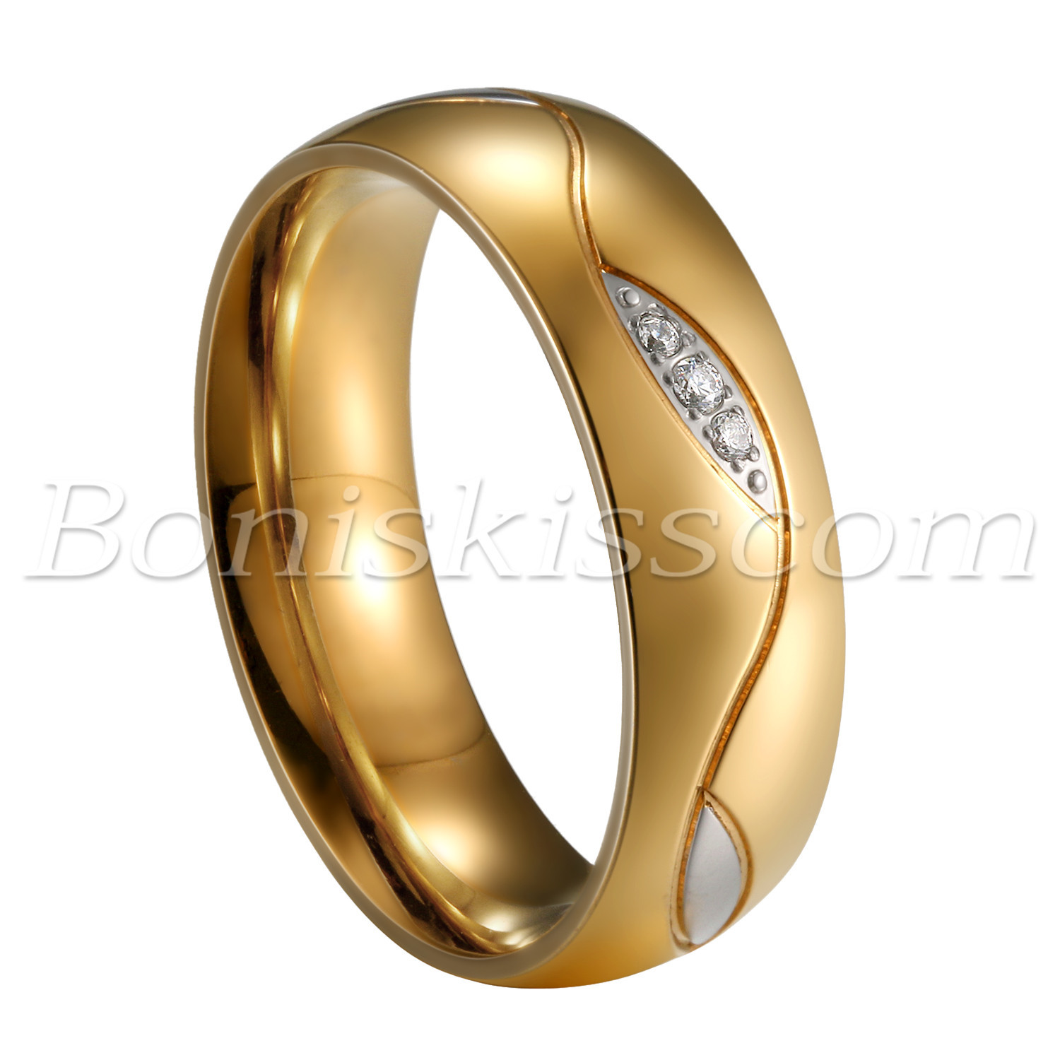 Couples Men’s Women’s Classic Gold Stainless Steel Ring Comfort Fit Wedding Band