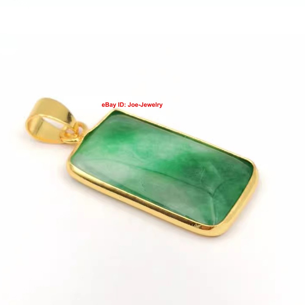 NEW Yellow-Plated Alloy Rectangle Green Jade Pendant Good Luck 35x15mm