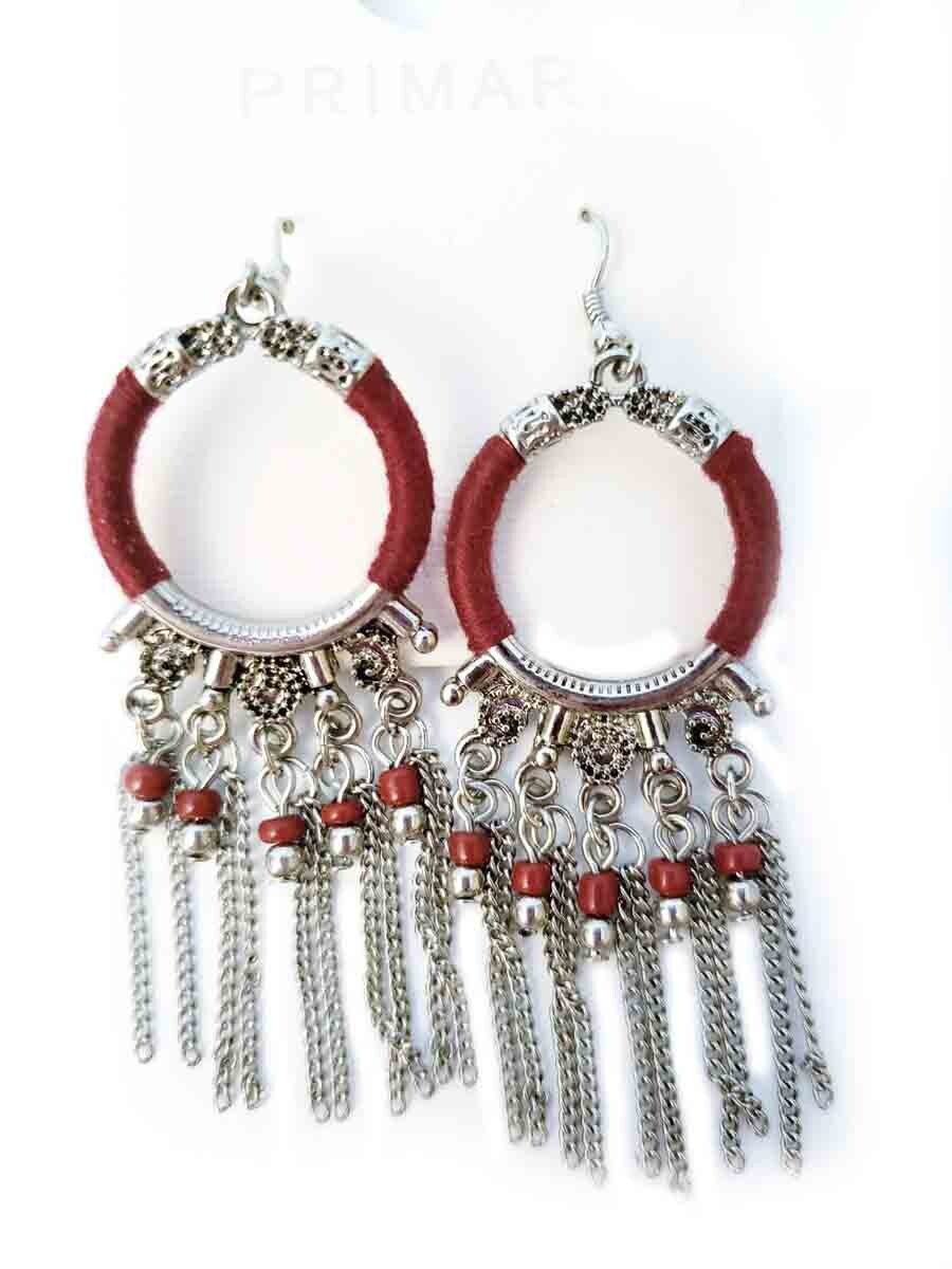 Women’s South Asia Style Boho Dangle Earrings Red Silver Gray