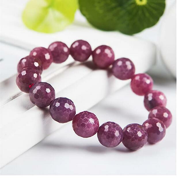 12mm Natural Ruby Gemstone Crystal Stretch Faced Crystal Bead Bracelet AAAAA