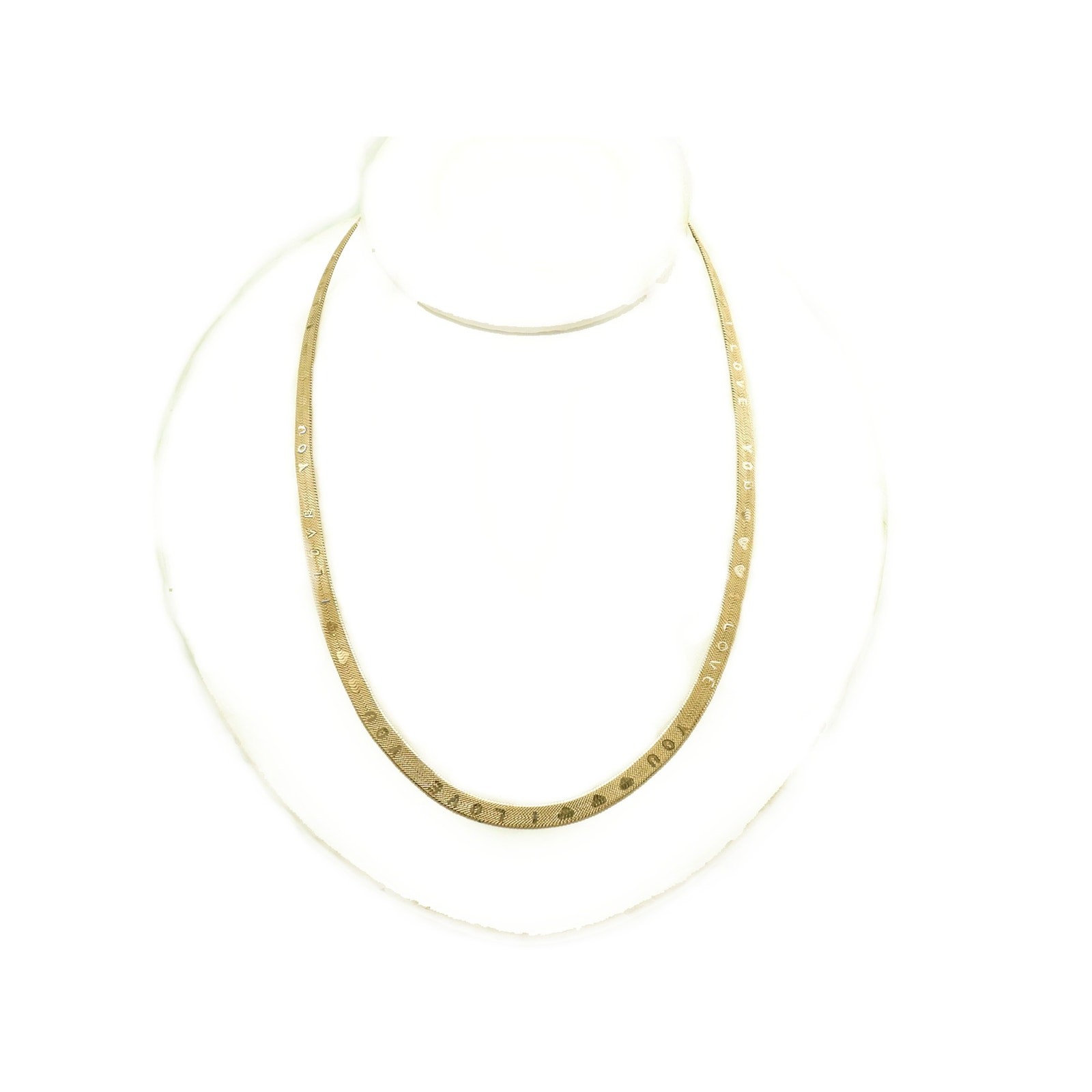 Engraved “I Love You” text Herringbone chain 20 inch 18K Gold Filled Necklace