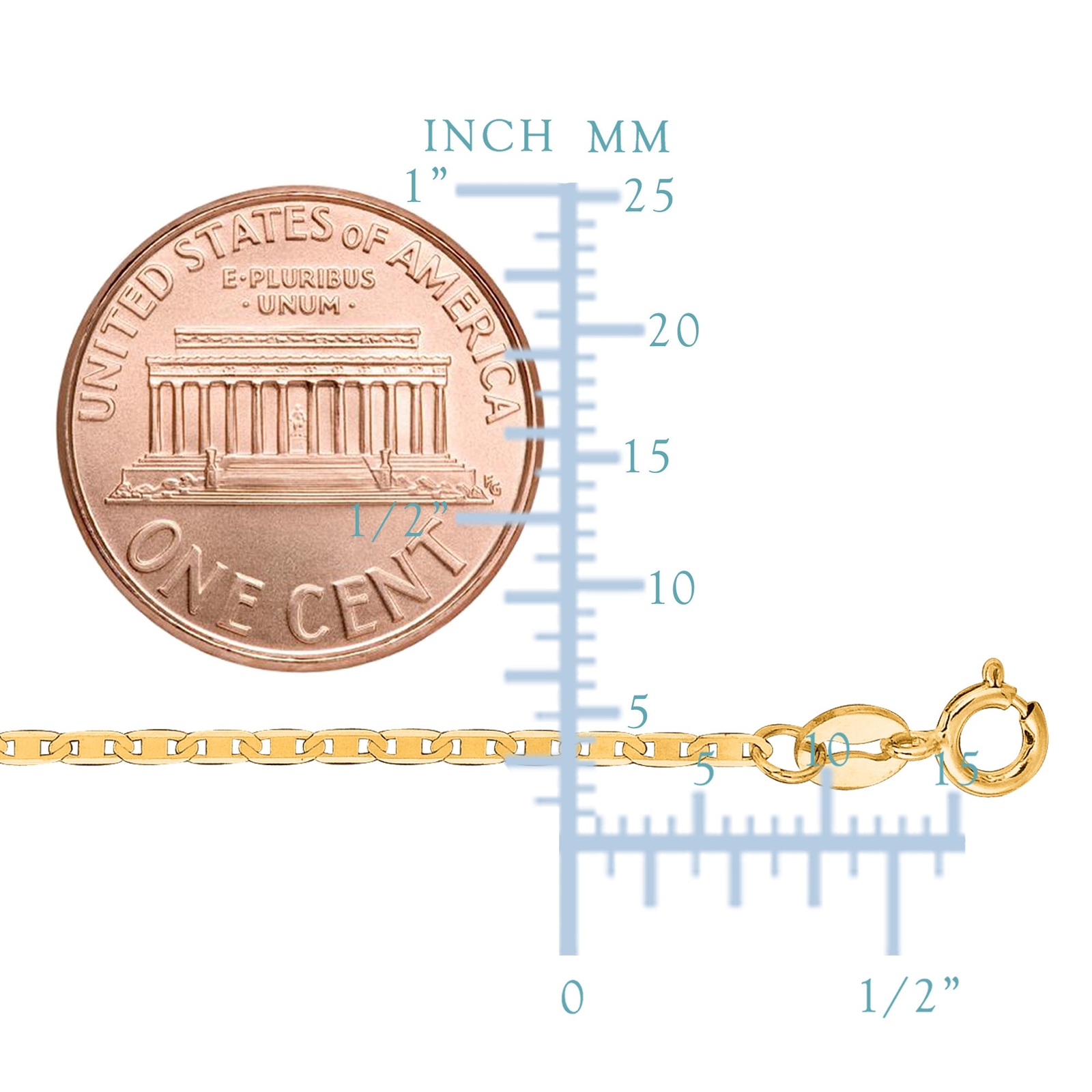 10k Yellow Real Gold Mariner Link Chain Necklace, 1.2mm, 20″
