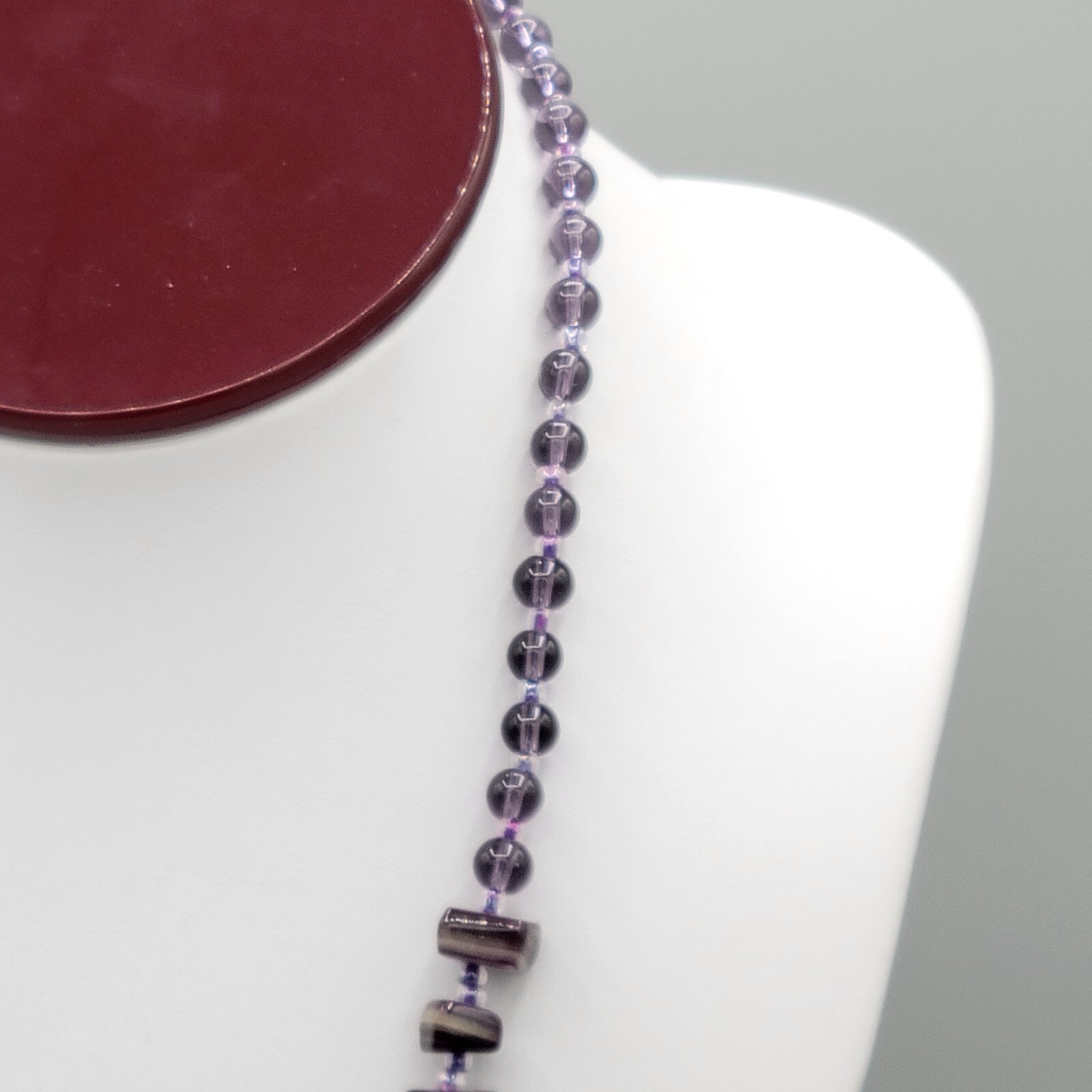 Womens Purple Dyed Agate Gemstone Mixed Shapes Y Drop Beaded Necklace 26 in