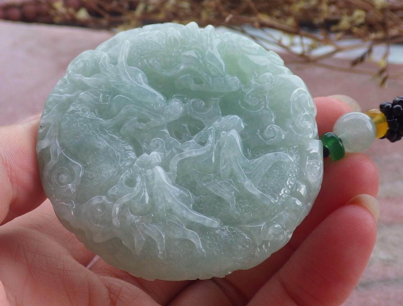 Certified Green Burma Natural A Jade jadeite Pendant 9 Dragon Circle 九龙 570077