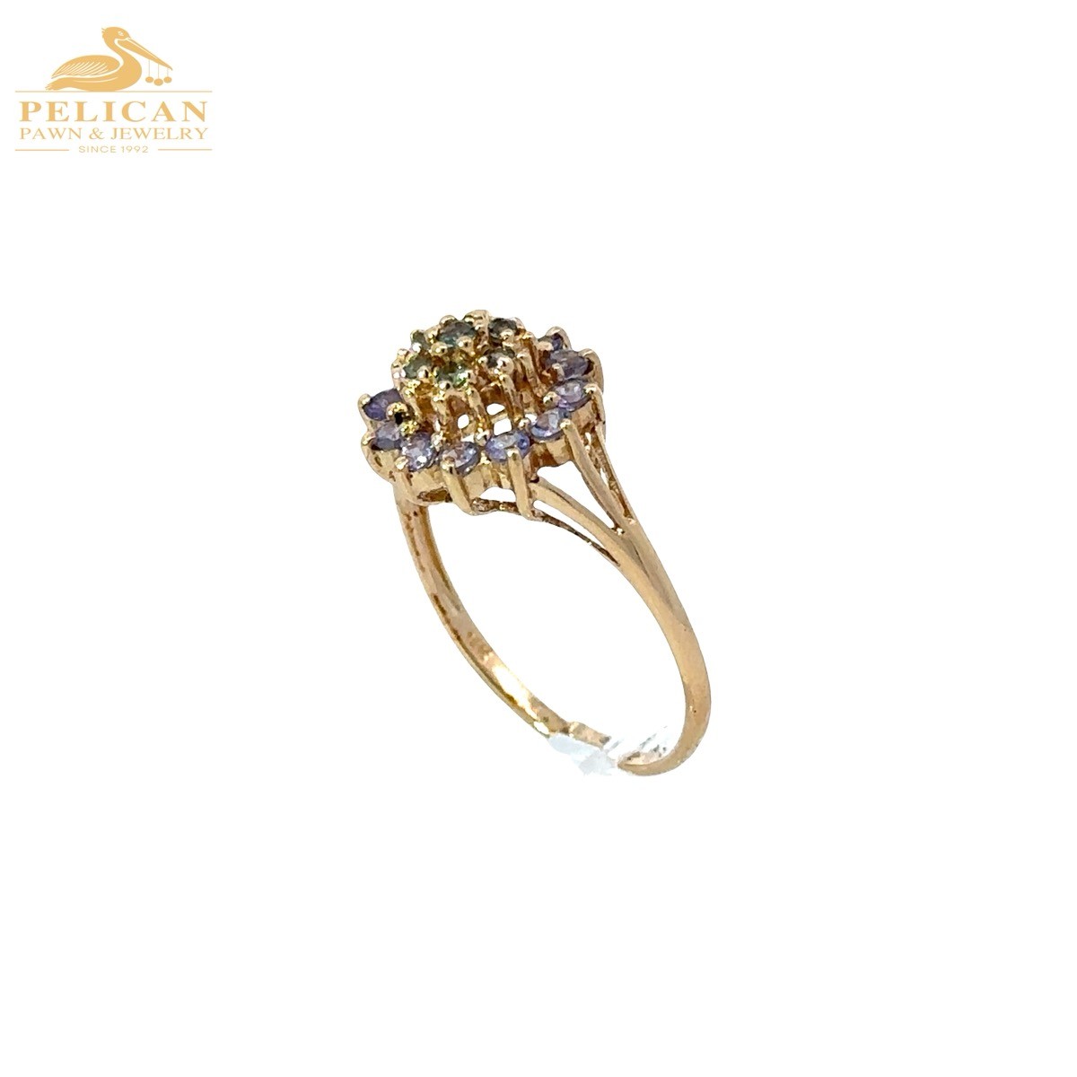 Woman’s Purple and Green Stone Ring in 14K Yellow Gold Size 8 (PBR117211)