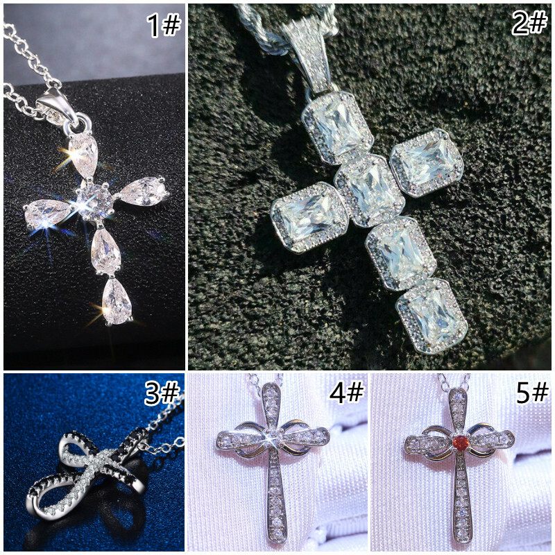 Cross Women Necklace Pendant Elegant 925 Silver Filled Cubic Zircon Jewelry