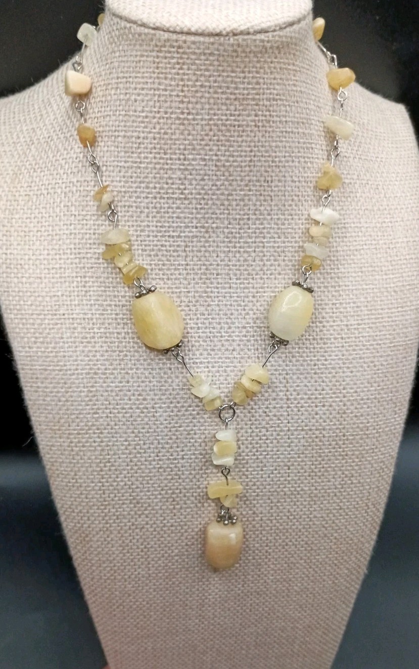Natural Quartz Stone Necklace 2 Bracelet Earrings Set Shell Wood Accent