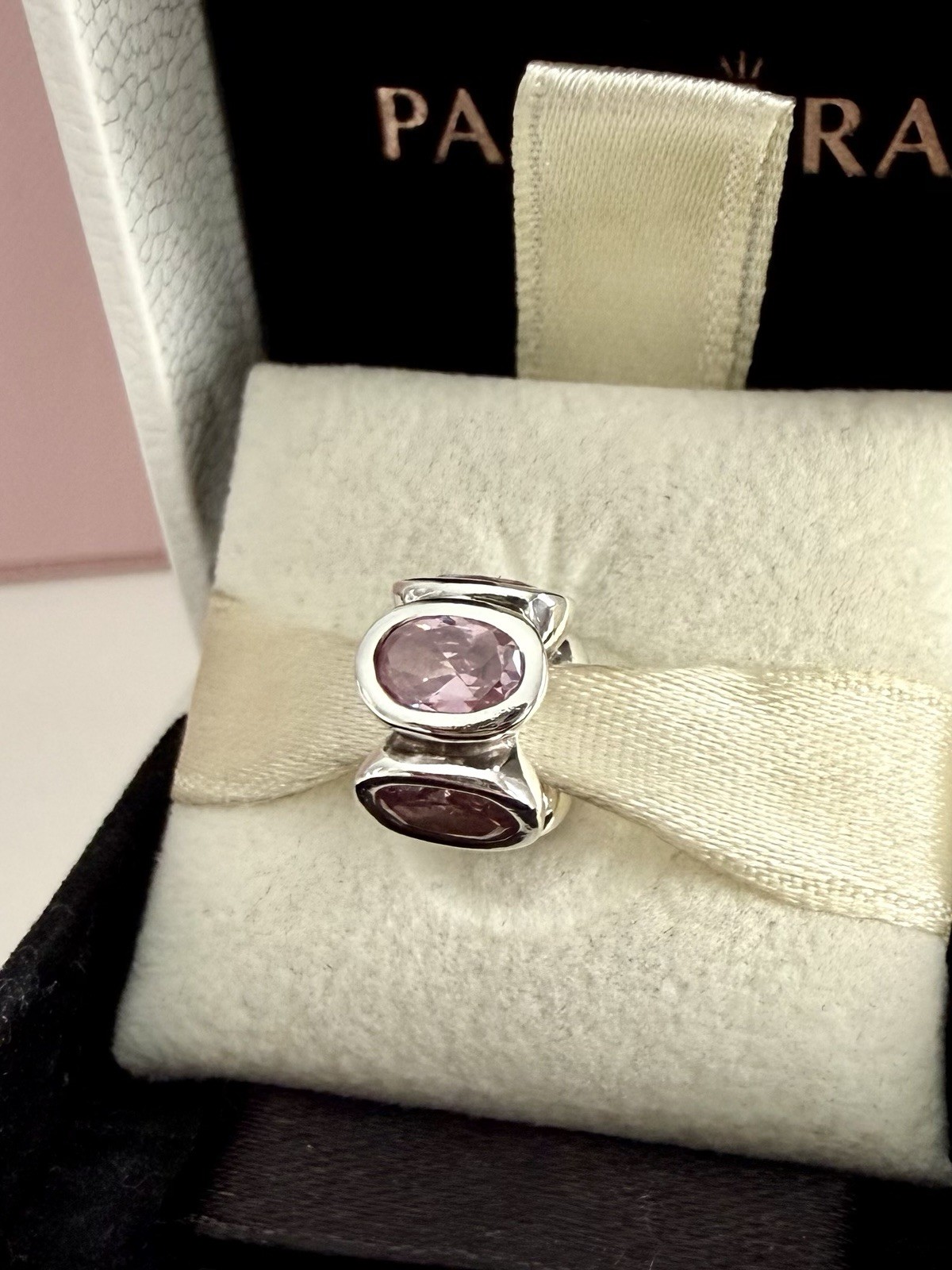 Pandora Sterling Sliver Pink Oval Lights CZ Charm #790311PCZ RETIRED Authentic