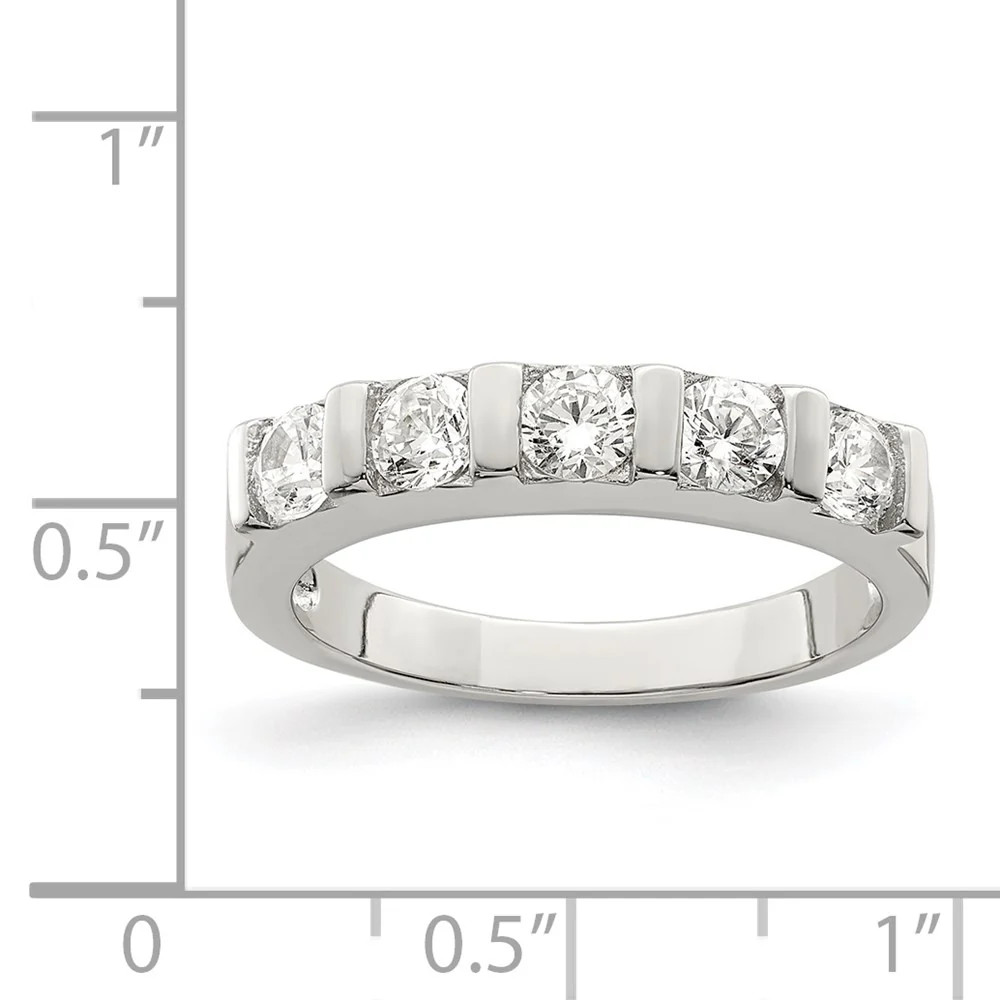 Sterling Silver Rhodium-Plated CZ 5-Stone Ring