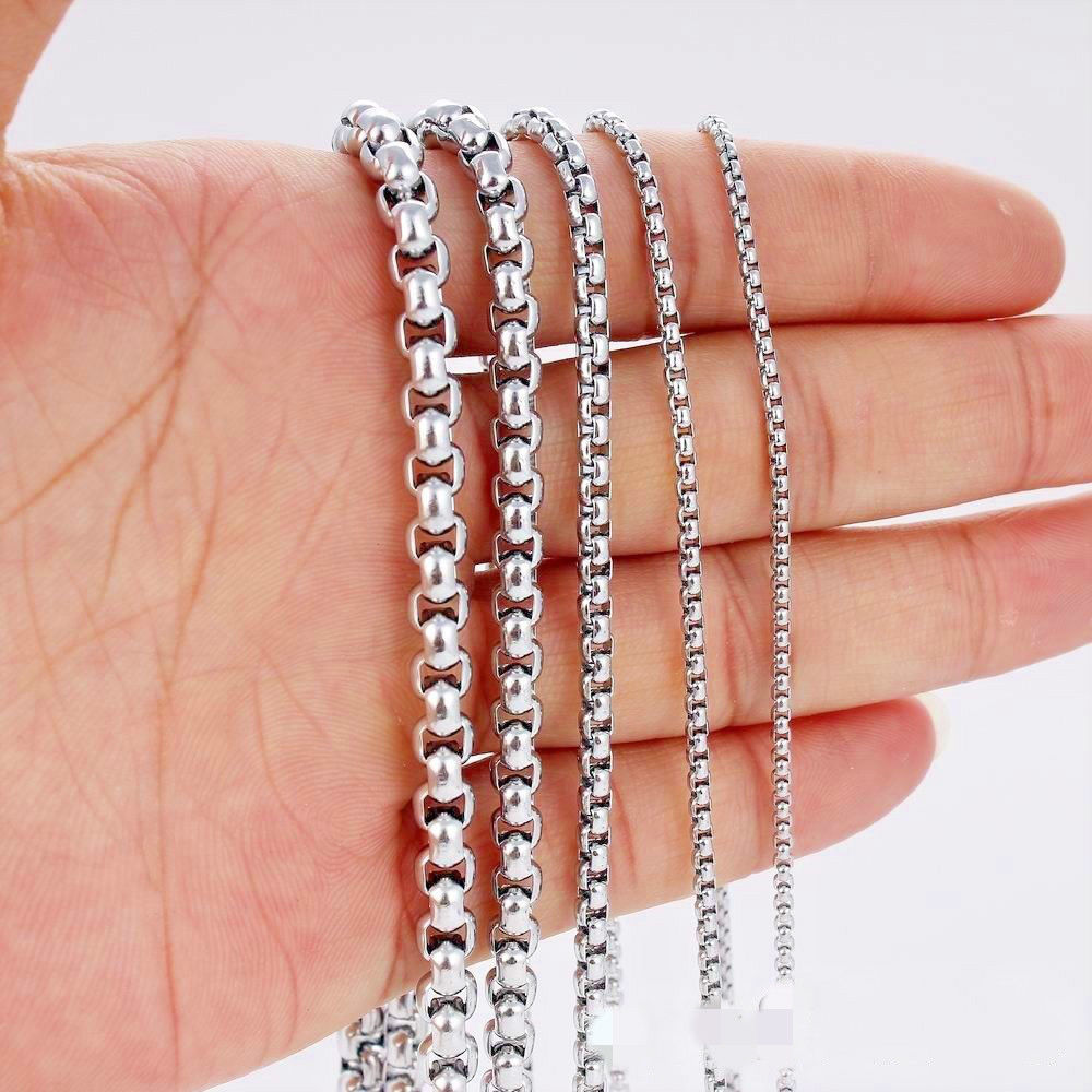 2/3/4/5/6/8MM Mens Chain Stainless Steel Round Box Link Necklace 18-36inch hot