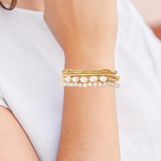 Gold Pearl Beaded Bracelets for Women,gold Pearl Stackable Stretch Be…