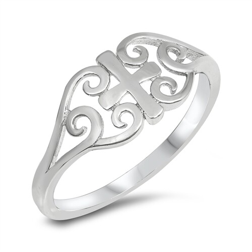 925 Sterling Silver Religious Filigree Medieval Cross Band Ring Size 5 to 10