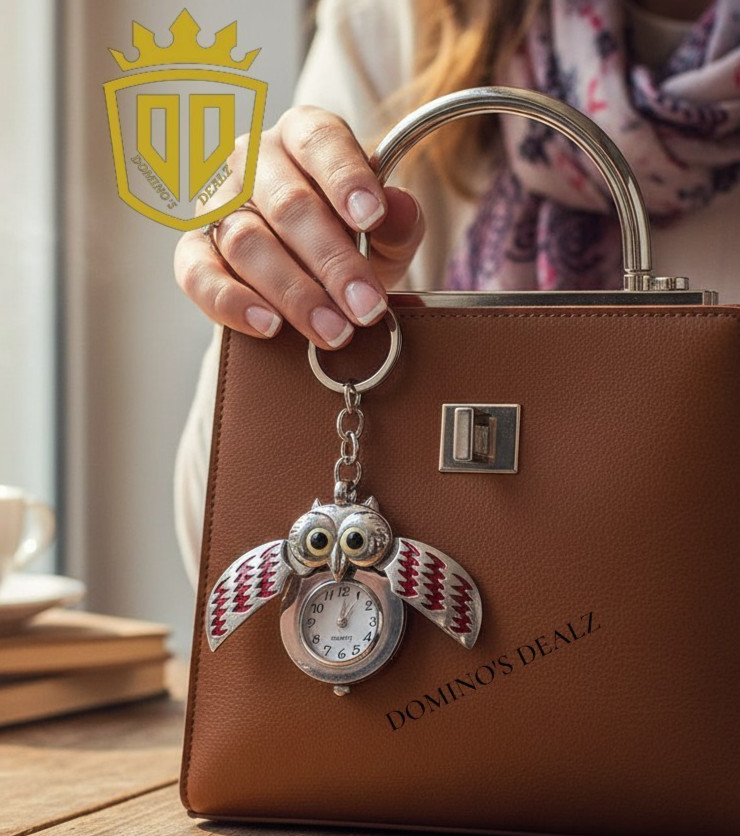 Owl Pin Watch Keychain Clip On Quartz Clock Red Wings Novelty Giftable & Cute