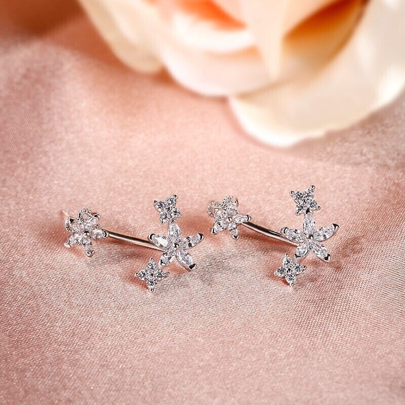 Marquise Simulated Diamond Stunning Fancy Climber Earring 14k White Gold Plated