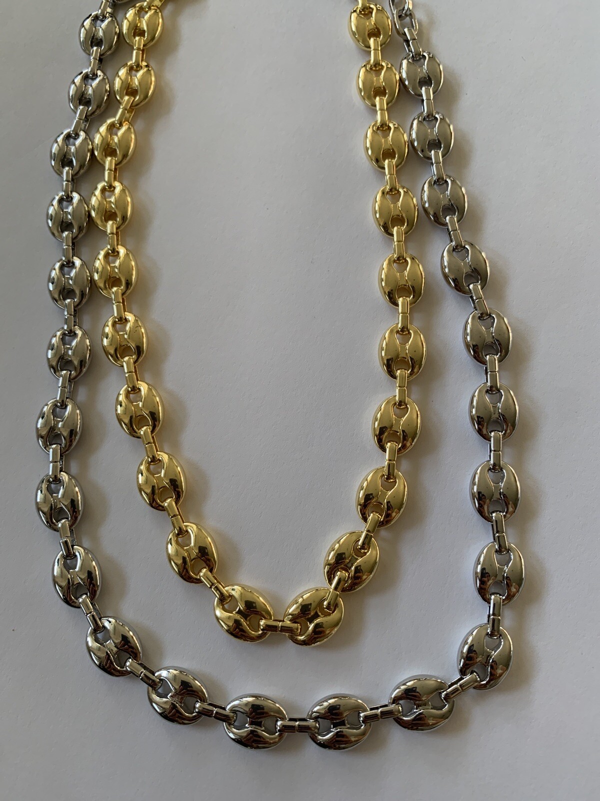 14k yellow gold Plated Puffy Puffed Anchor Mariner Link Chain Necklace 1cm