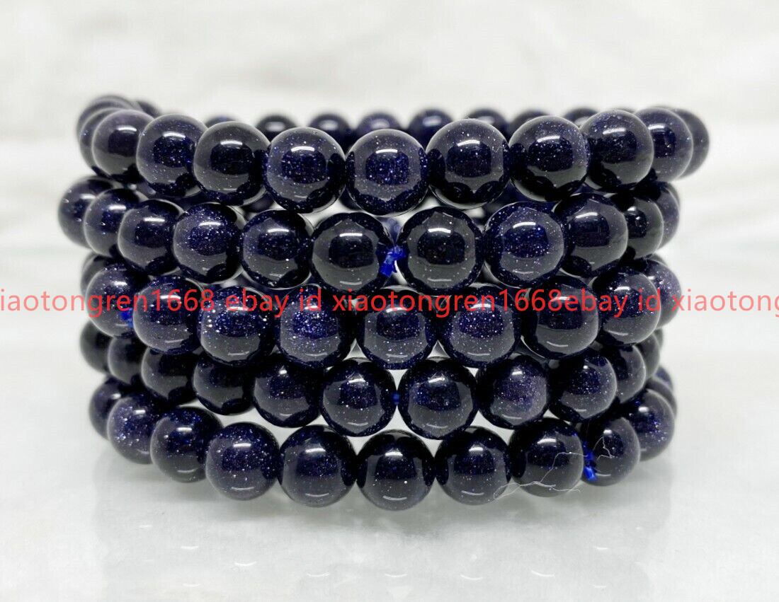 5 Pcs Blue Sandstone Beaded Bracelet 8MM A Round Beaded Bracelet Bracelet