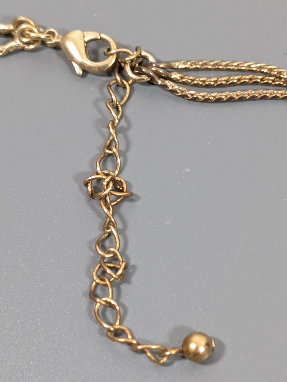 Retro Pink Brown Enamel Egg Bead Triple Chain Neckalce 19 in
