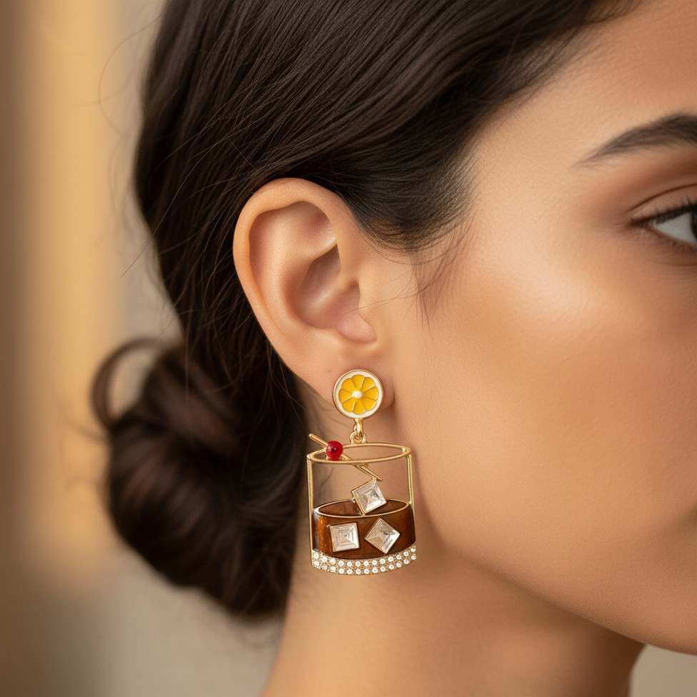 Whiskey Cocktail Glass Dangle Earrings / Bartender Novelty Jewelry – Festival