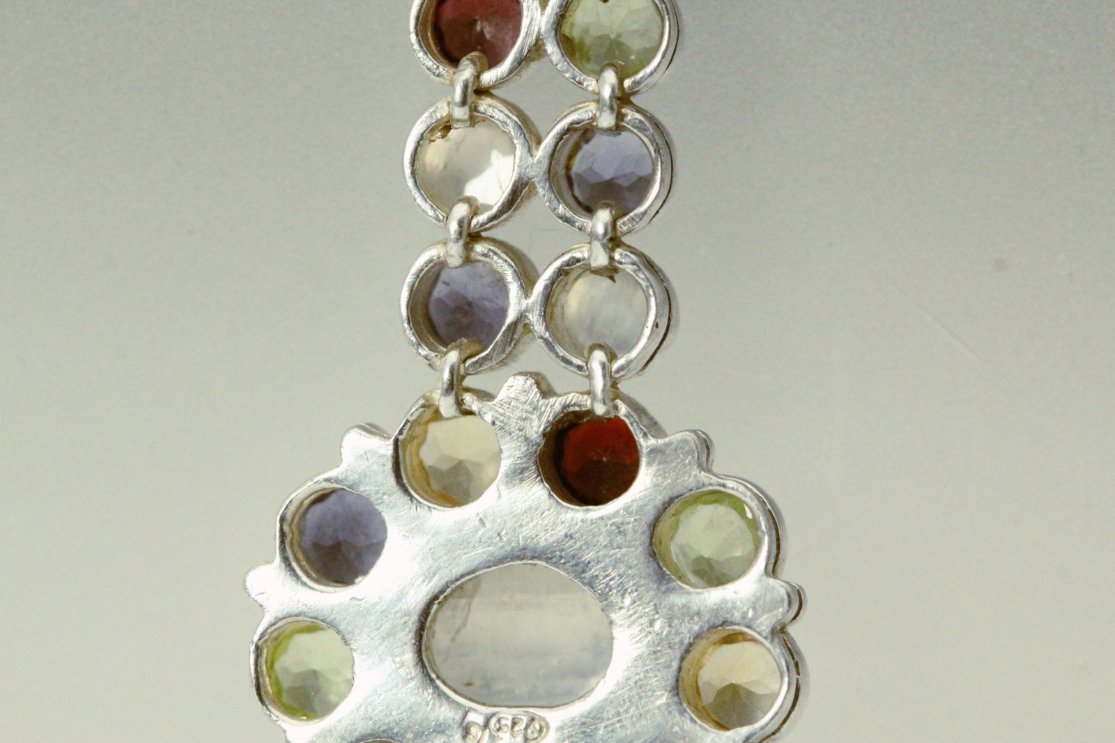 Multi-Gemstone 925 Sterling Silver Long Pendant 13.3 grams (PEN9855)