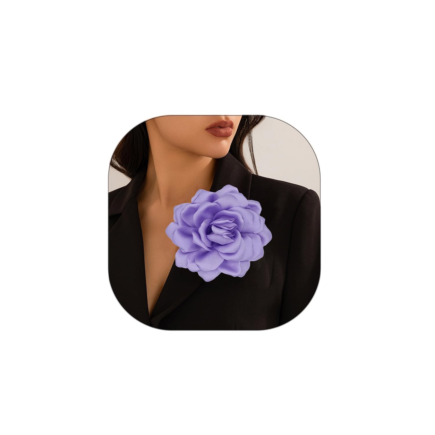 Purple Satin Fabric Camellia Flower Brooch Lapel Pins for Women