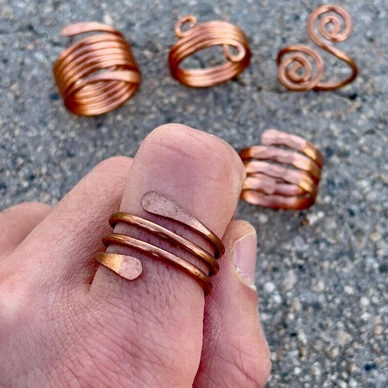 Solid Pure Copper Minimalist Healing Ring, Handmade Unisex, Set of 5 Assorted
