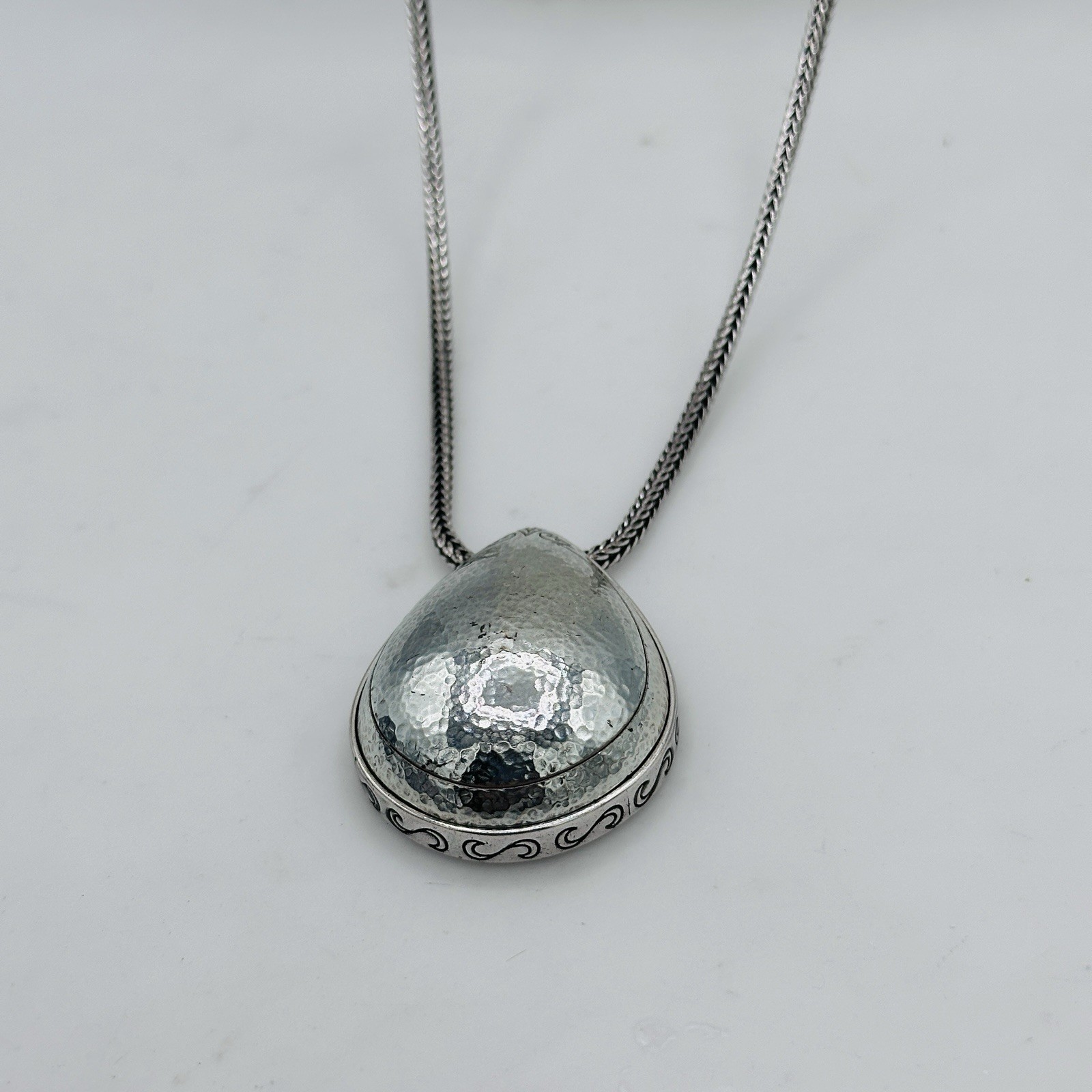 Brighton Mercer Drop Hammered Silver Tone Pendant Necklace Teardrop 30 In