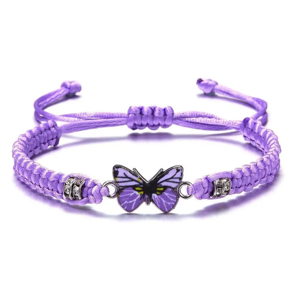 Fashion Handmade Purple Butterfly Flower Bracelet For Women Charm Sweet Animal