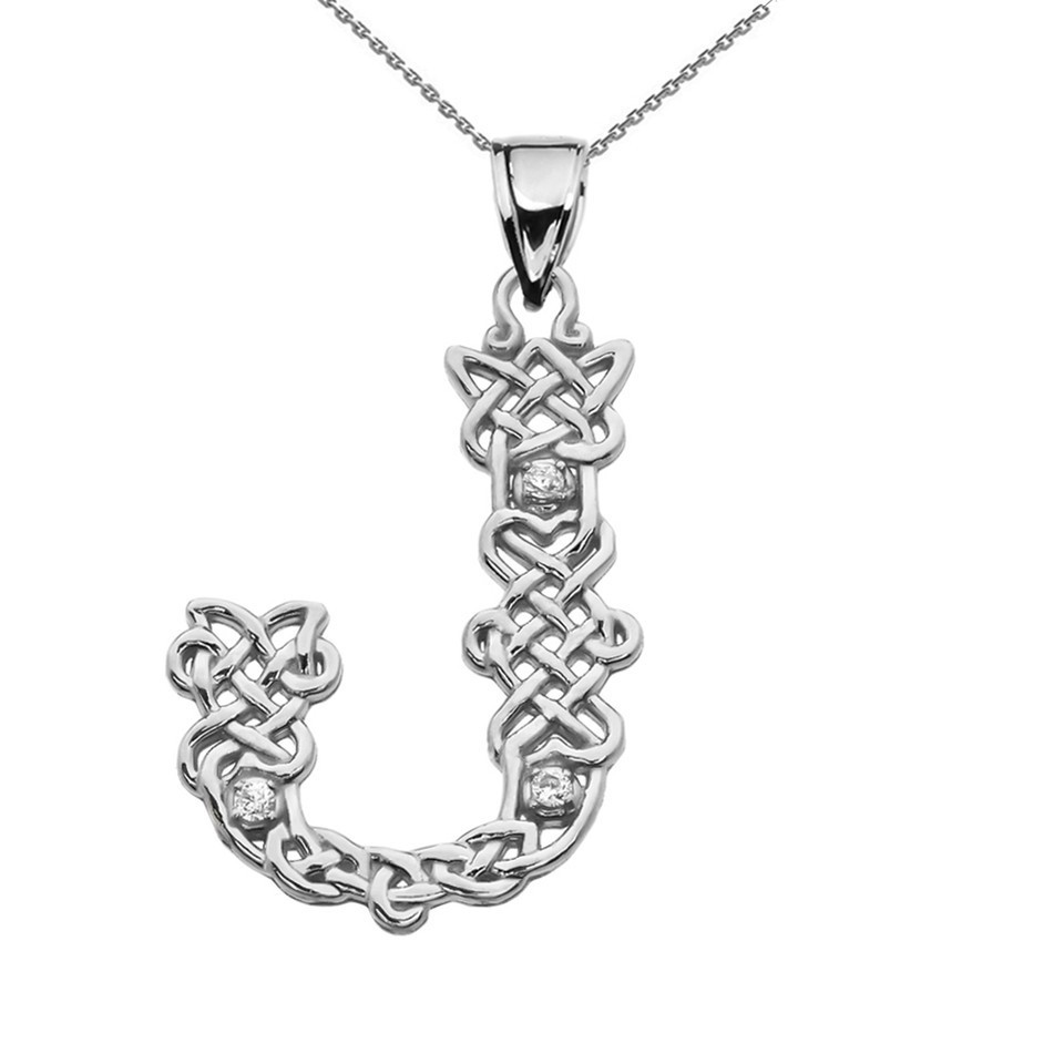 Sterling Silver Letter A-Z Initial Celtic Knot CZ Pendant Necklace