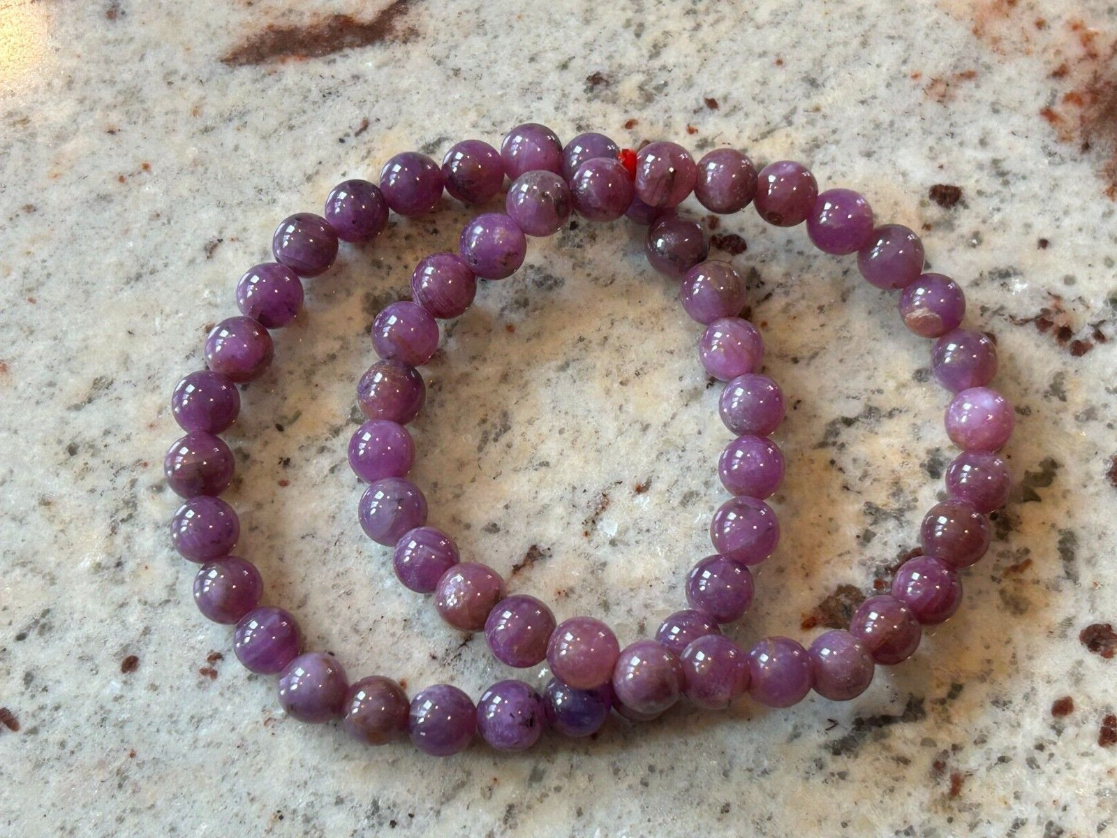 Purple Garnet Set of TWO 7mm Stretch Bracelets 6- 7″ inches Elastic Estate NEW