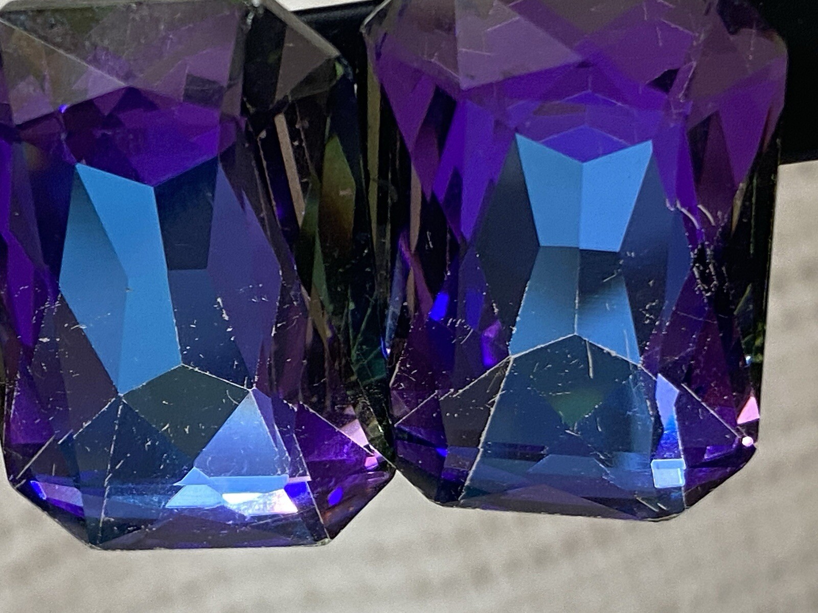 Large Statement Stone Earrings Changes From Purple To A Blue Center