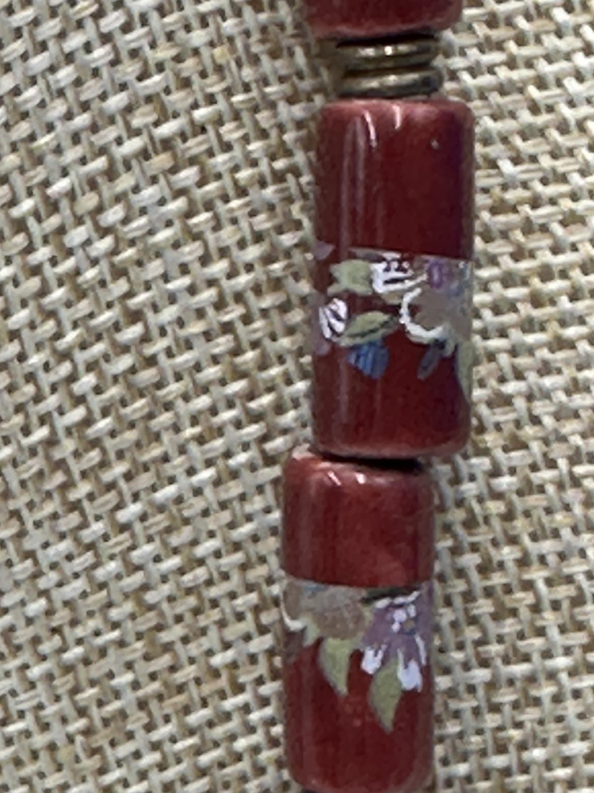 Red Floral Tube Bead Necklace Large White Center Bead Lobster Clasp Jewelry
