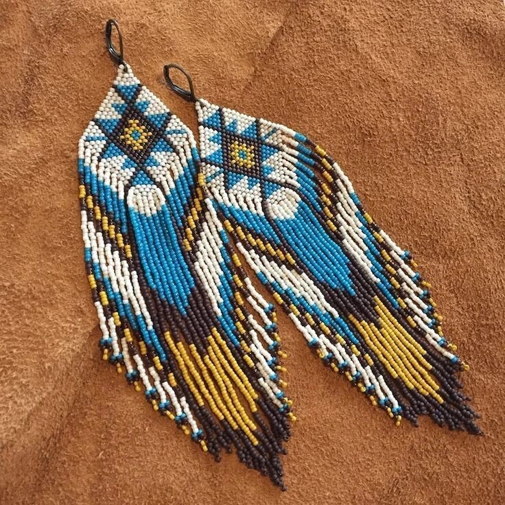Beautiful Tribal Earrings Native Large Boho American Seed Beads Handmade Earring