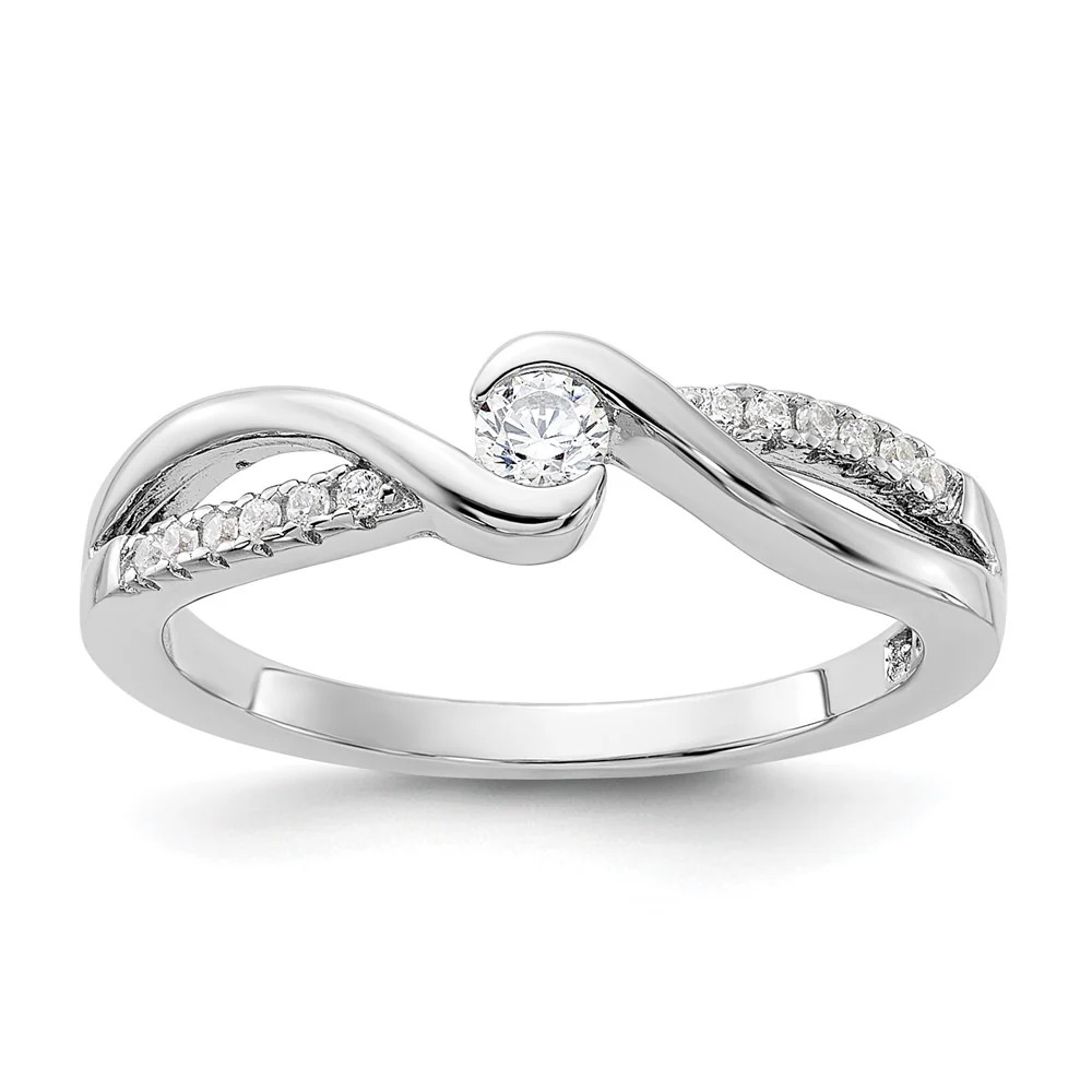 Sterling Silver Rhodium-Plated & CZ Ring