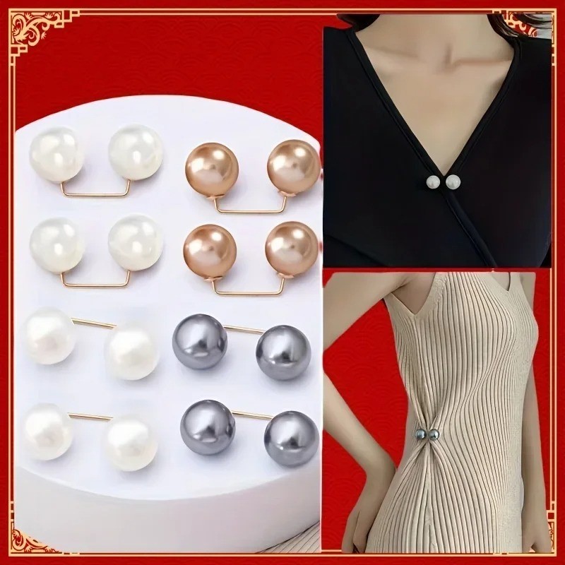 8Pcs Faux Pearl Brooch Pins Fashion Safety for Shawl Collar Skirts