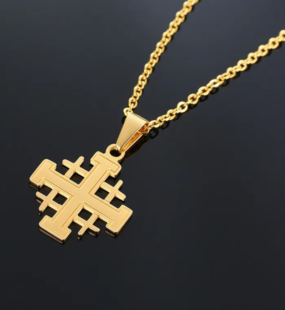 Gold Plated Stainless Steel Jerusalem Cross pendant + 60cm (23.6 in) chain