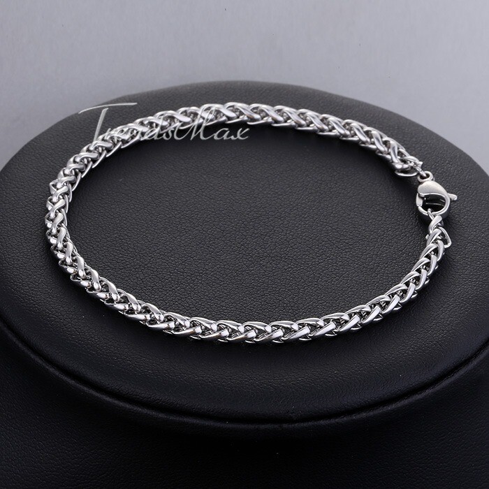 3/3.5/4/6/8/10MM Braided Wheat Spiga Chain Bracelet Silver Stainless Steel Link