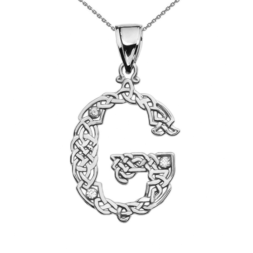 Sterling Silver Letter A-Z Initial Celtic Knot CZ Pendant Necklace