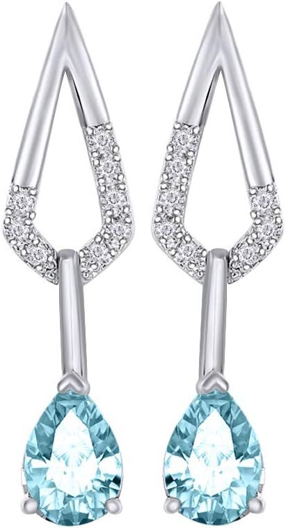 Water Droplet Earrings Simulated Birthstone 14K White Gold Plated Silver