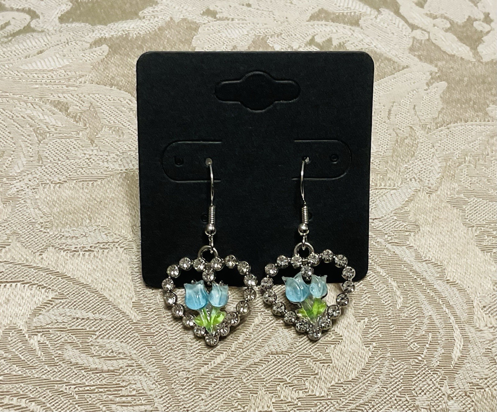 Vintage Gem Floral Heart Silver Enamel Drop Dangle Bohemian Trendy Earring Set