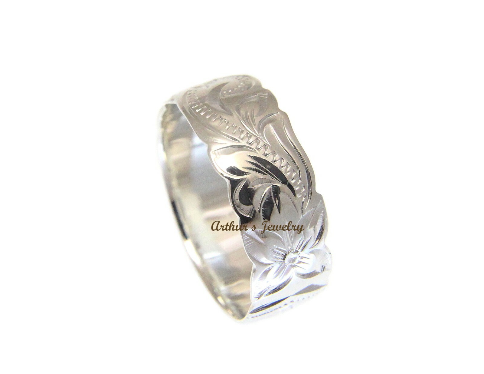 6MM STERLING SILVER 925 HAWAIIAN BAND RING PLUMERIA FLOWER SCROLL CUT OUT EDGE