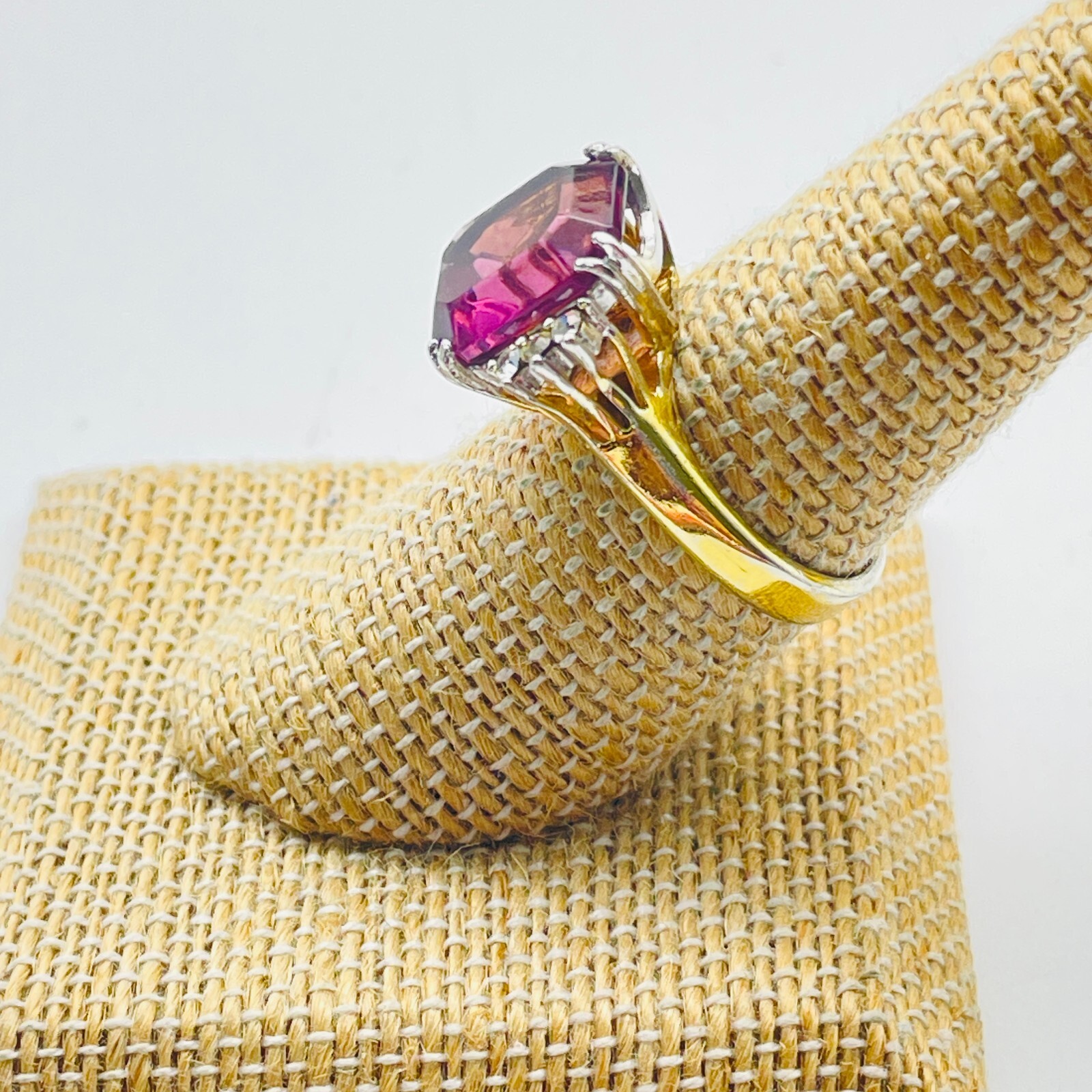 Beaded Dinner Ring Lot of 2 Purple Glass and Pink Bead Rhinestone Accents