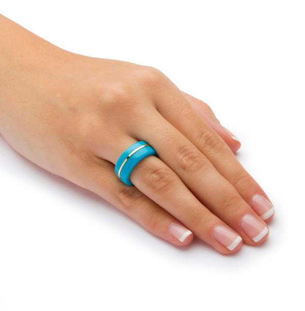 ROUND VIENNESE TURQUOISE 14K YELLOW GOLD BAND RING SIZE 6 7 8 9 10